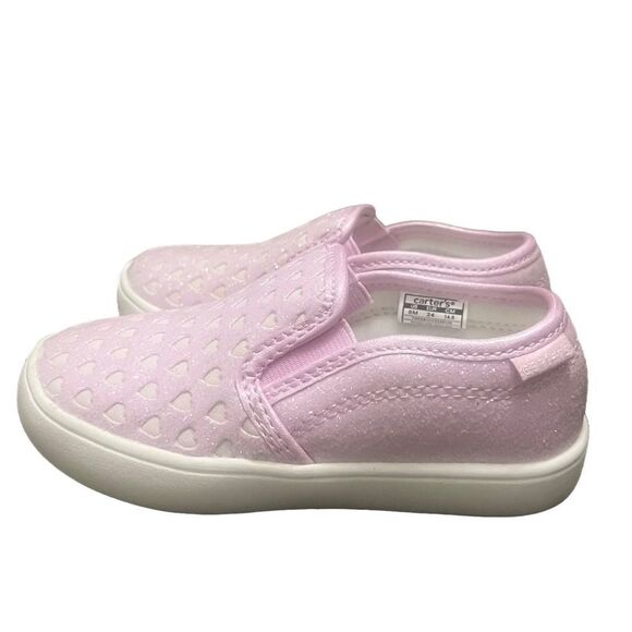 New Carters Tween 12 Glitter Hearts‎ Slip-On Shoes Toddler Sz 8 Pink Casual Cute - Picture 4 of 11